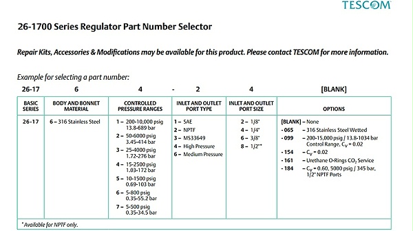TESCOM控压调压器26-1700系列，图